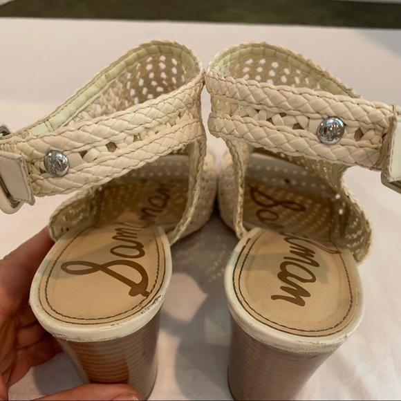 Sam Edelman Ivory heel sandal size 8, basket weave leather upper. Chunky heel - Picture 9 of 11